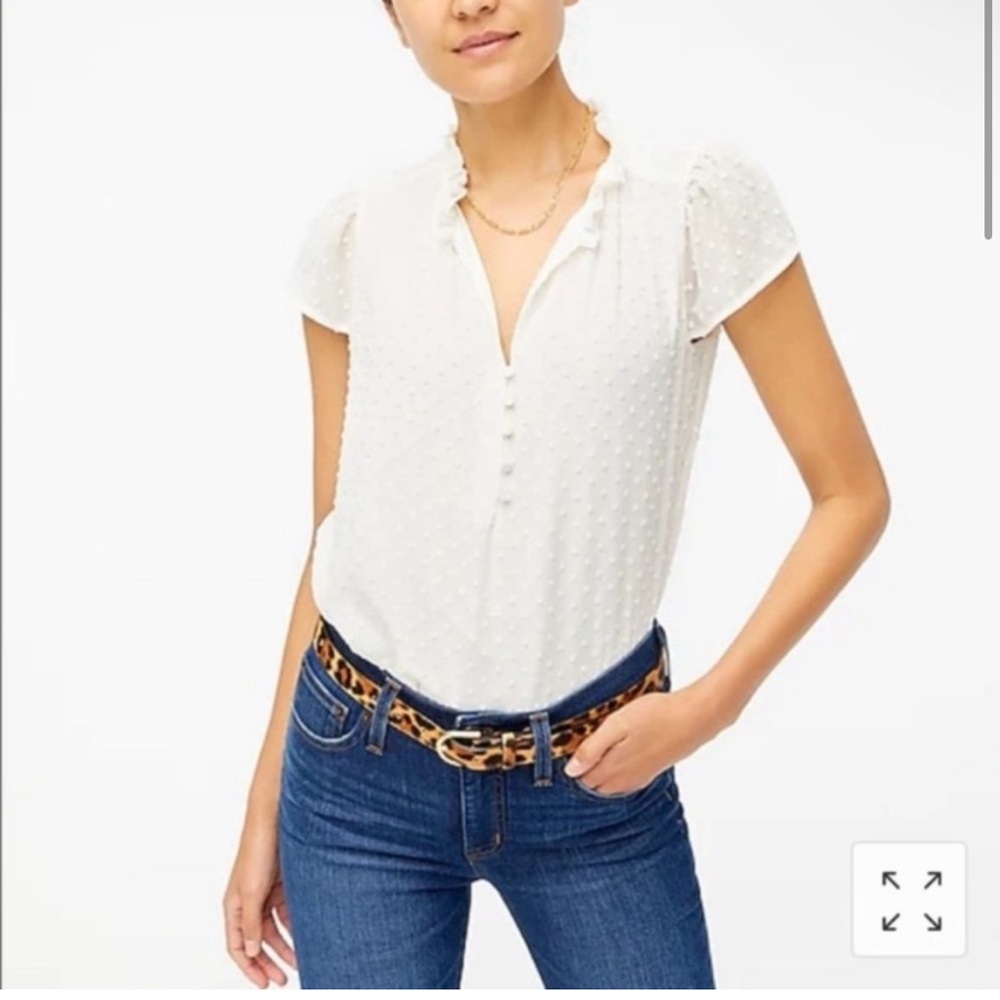 J. Crew Factory White Puff Sleeve Fitted Blouse